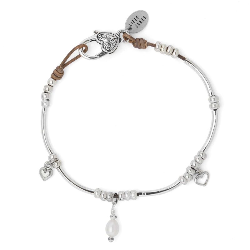 Pearl Nat Grey Brown leather Anklet