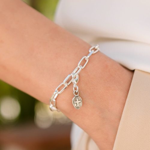 Seville Silver bracelet with silver oval cross charm