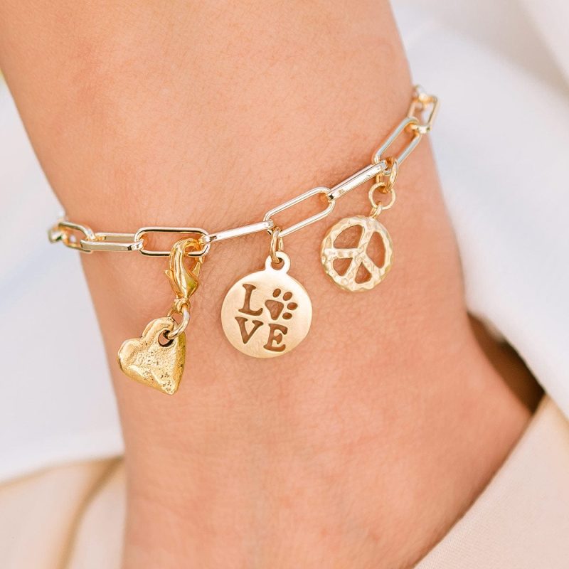 Sm Gold Hammered heart Gold Love Paw and Gold Peace Sign Gold