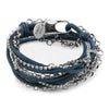 click to shop the Sydney Blue Leather Wrap Bracelet with Rhinestones & Silver Loop Chain Bracelet Necklace Select Wrist Size*: Petite