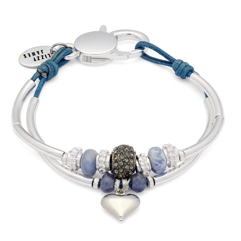 Symphony silver Bracelet w Semi Precious Sodalite w shiny heart charm