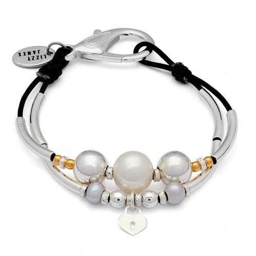 Vivian silver bracelet w Freshwater Pearl and sterling heart lock charm f338427f 81fa 446d 900d 808adb5d47a4