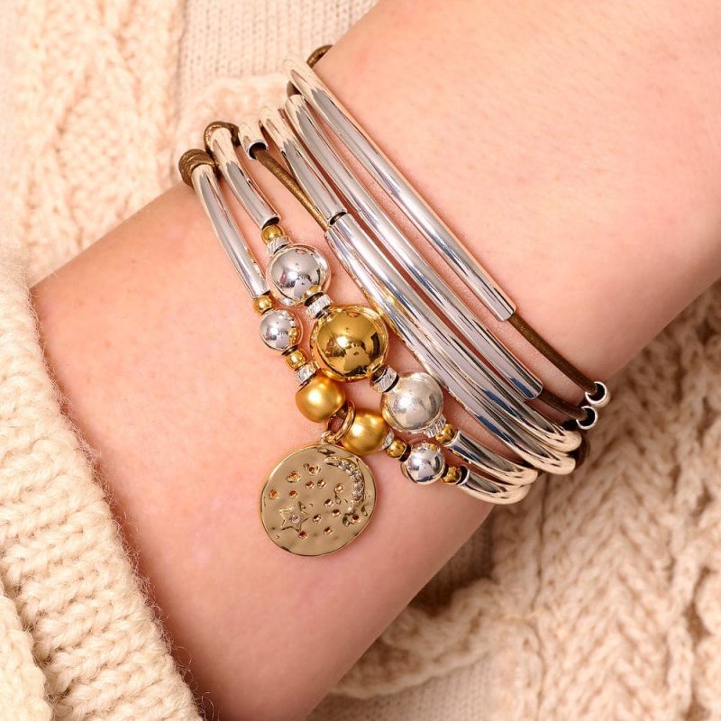 Wishing on a Star silver wrap bracelet necklace with gold little dipper charm neutral