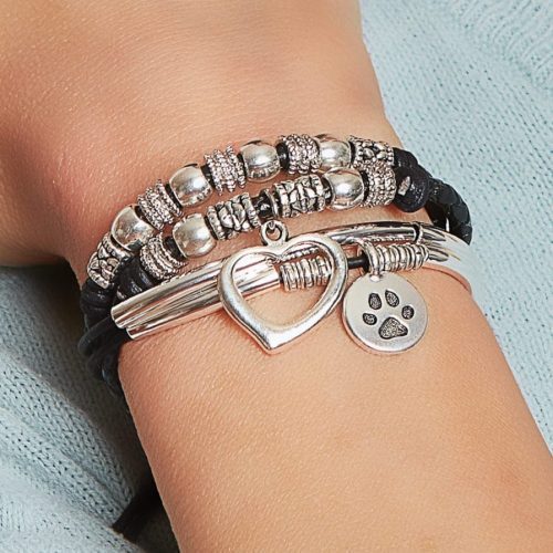 Zoe silver Bracelet w XL Open Heart w Jovial w Paw charm Lt Blue