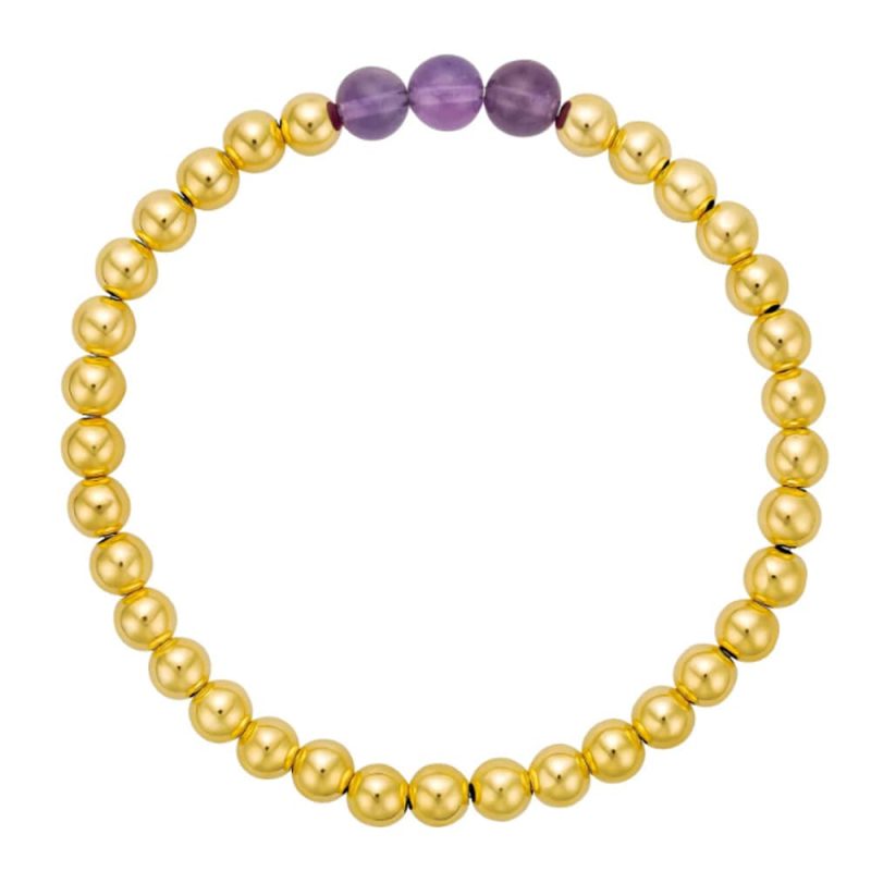 amethyst and 14k gold bead stretch to fit bracelet lj