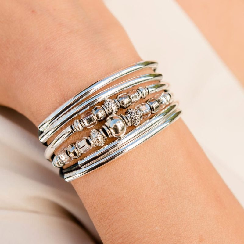 angela silver and leather wrap bracelet neutral