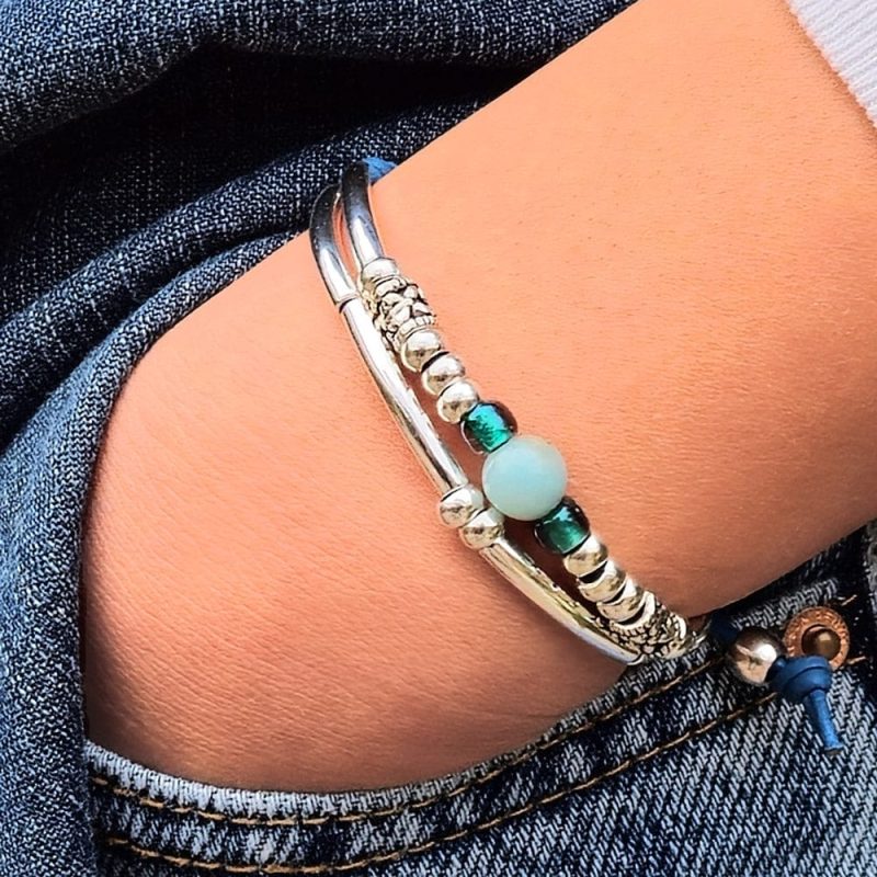 aqua silver bracelet w amazonite focal instafeed denim