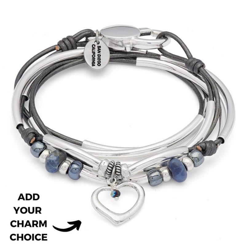 aycc coastal calm silver wrap bracelet w XL open heart charm and dangler