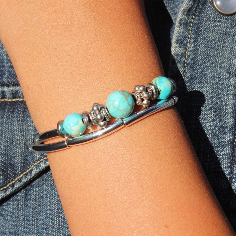 basil silver adjustable bracelet w turquoise denim square