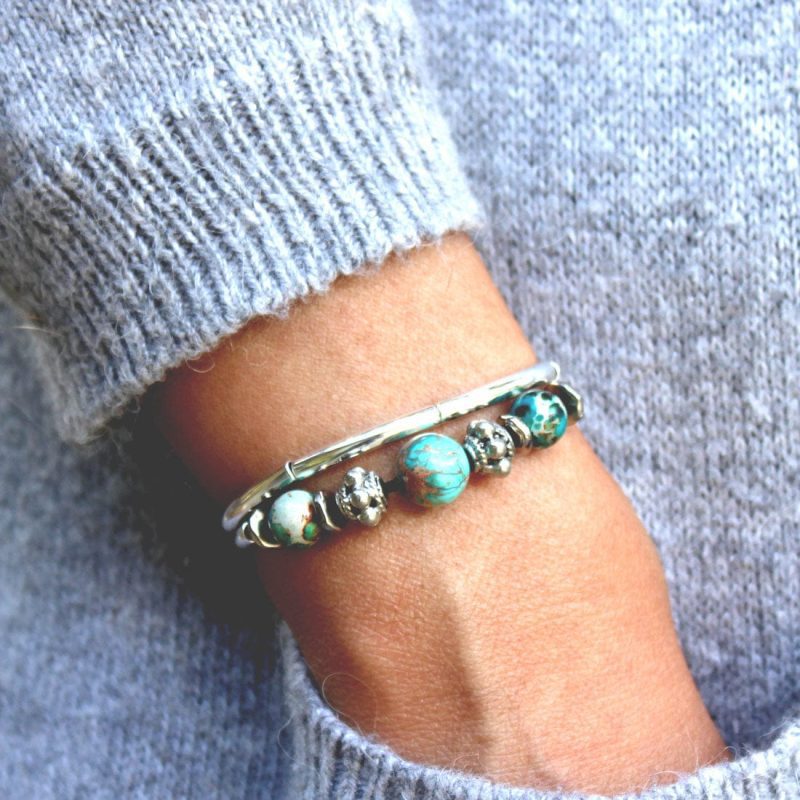 basil silver adjustable bracelet w turquoise neutral