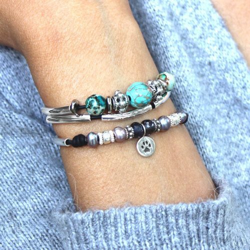 basil silver adjustable bracelet w turquoise neutral grey sweater paw print sterling silver w pearl adjustab e bracelet