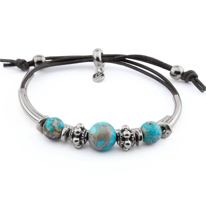 basil silver and leather adjustable bracelet w turquoise