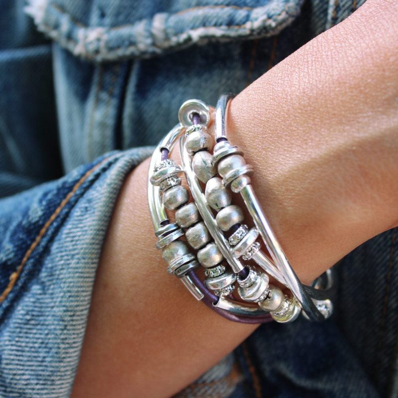 bella purple leather wrap bracelet w silver denim