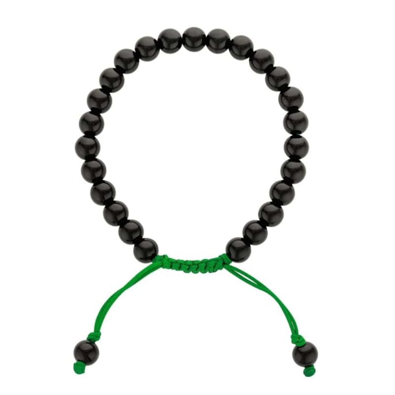 Black onyx adjustable bracelet with green cord