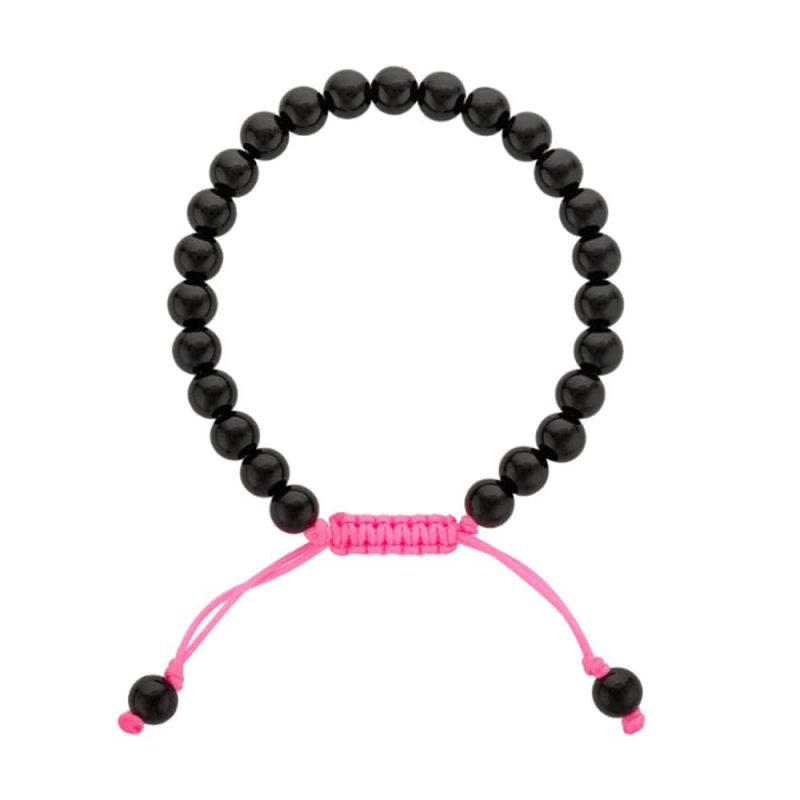 Black onyx adjustable bracelet with pink cord