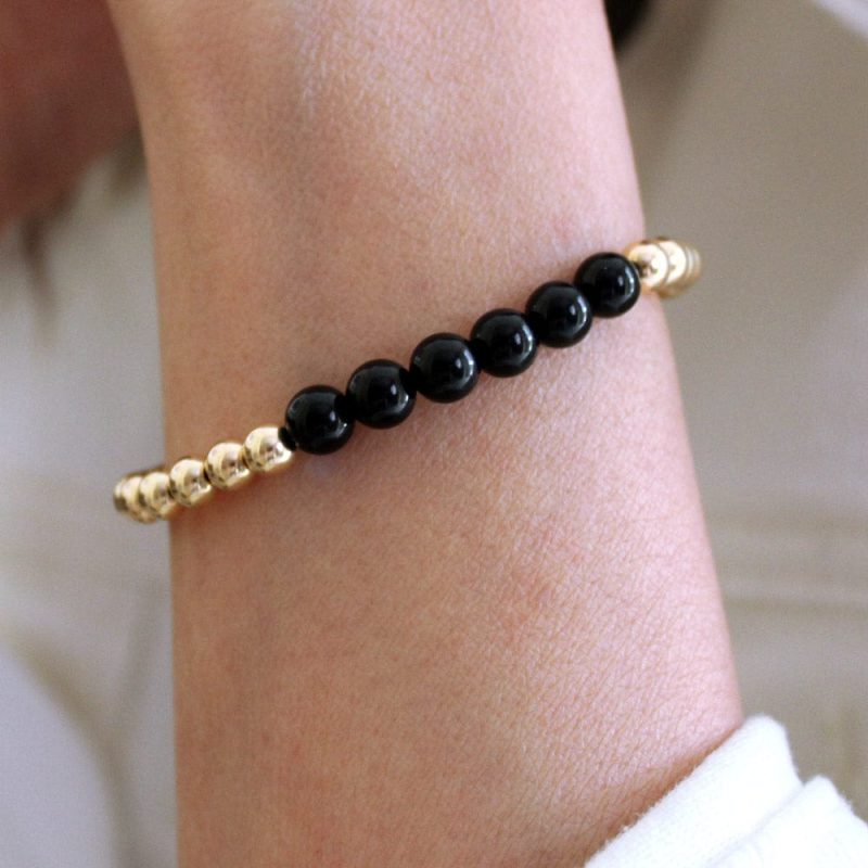 black onyx and 5mm gold filled bracelet white