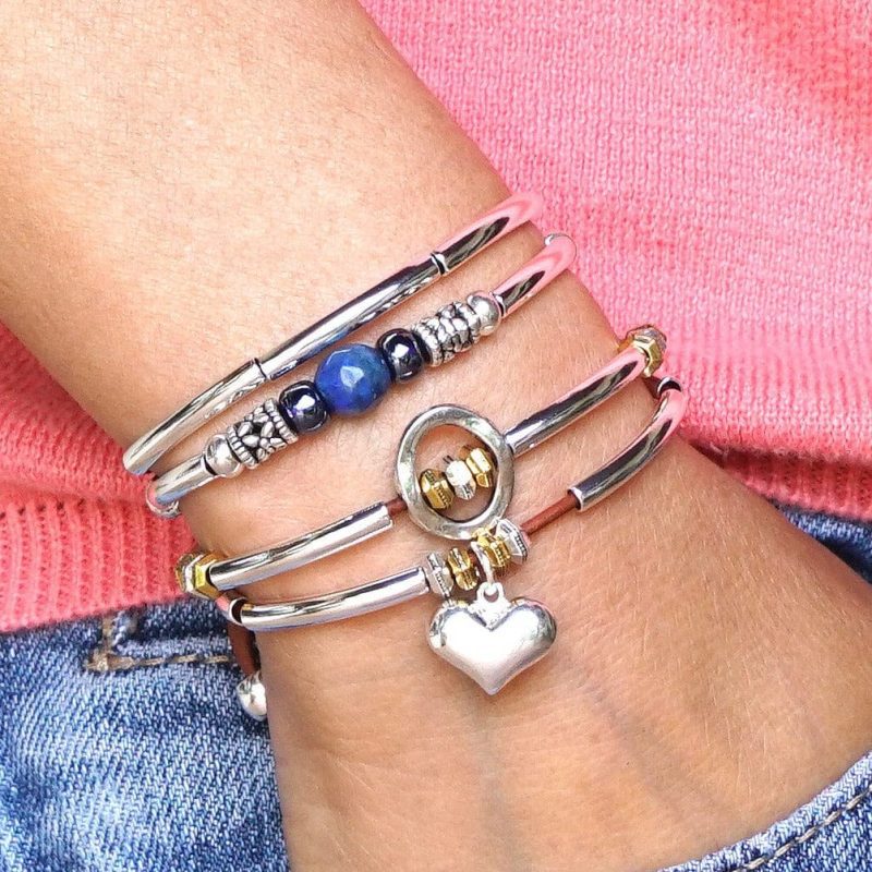 blue ocean silver bracelet w Truth Adjustable silver bracelet w sterling silver puffed heart charm denim 403162ba a526 4e24 a9a4 b0a5ab8fb090