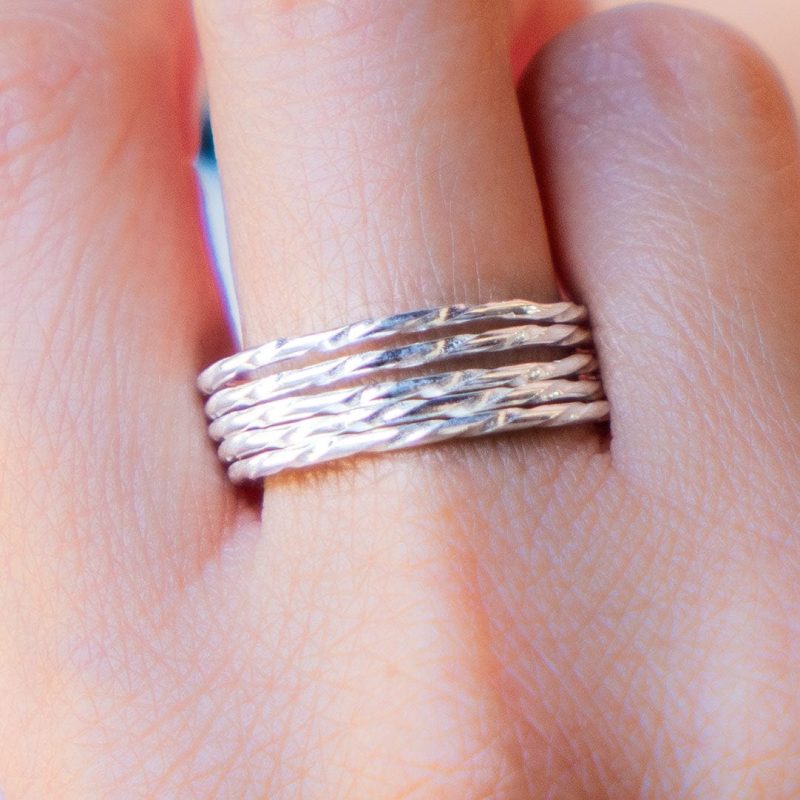 classic 5 ring sterling silver ring stack close