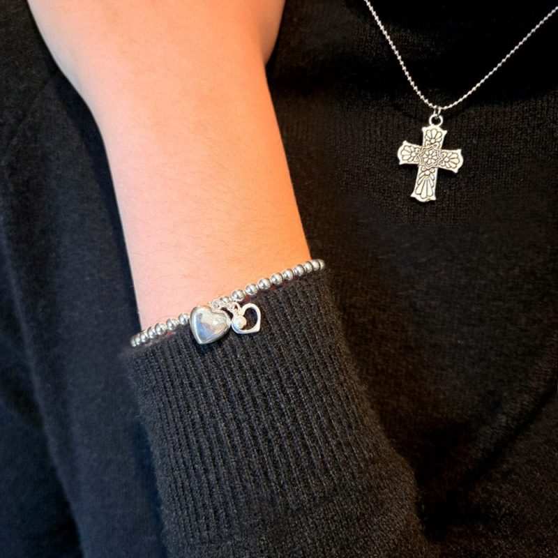 cross pendant necklace black shirt w heart charm bracelet in sterling silver