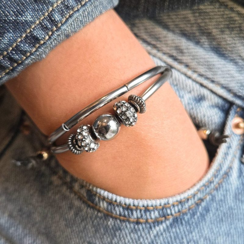 emi stainless steel bracelet w CZ rondelles denim