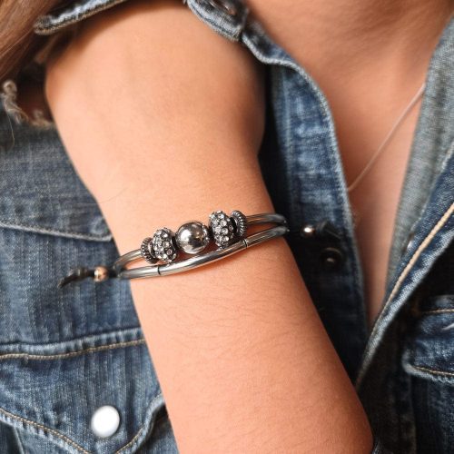 emi stainless steel crescent bracelet w CZ rondelles denim