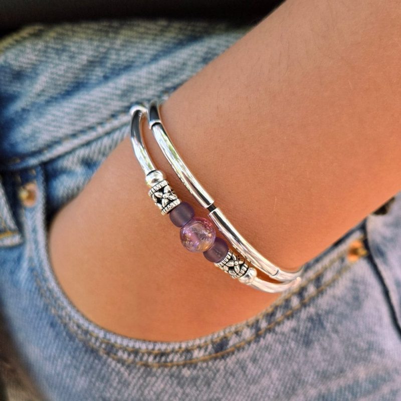 encouragement amethyst black leather and silver bracelet denim