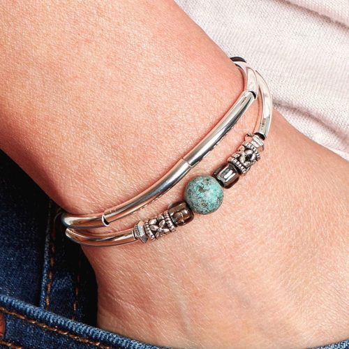 green sea with turquoise adjustable silver bracelet denim