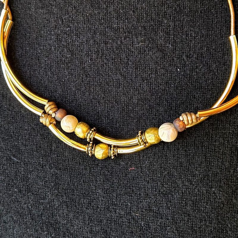 italy gold wrap bracelet worn as a necklace w jasper black