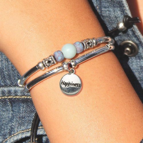 kauai silver bracelet w amazonite and silver happiness charm denim