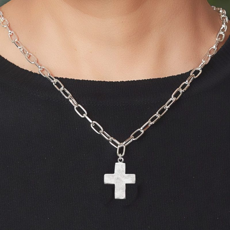 kinsley silver chain necklace w silver cross divine pendant black 8b7373cd 1077 4c08 8745 e91592c4e38f