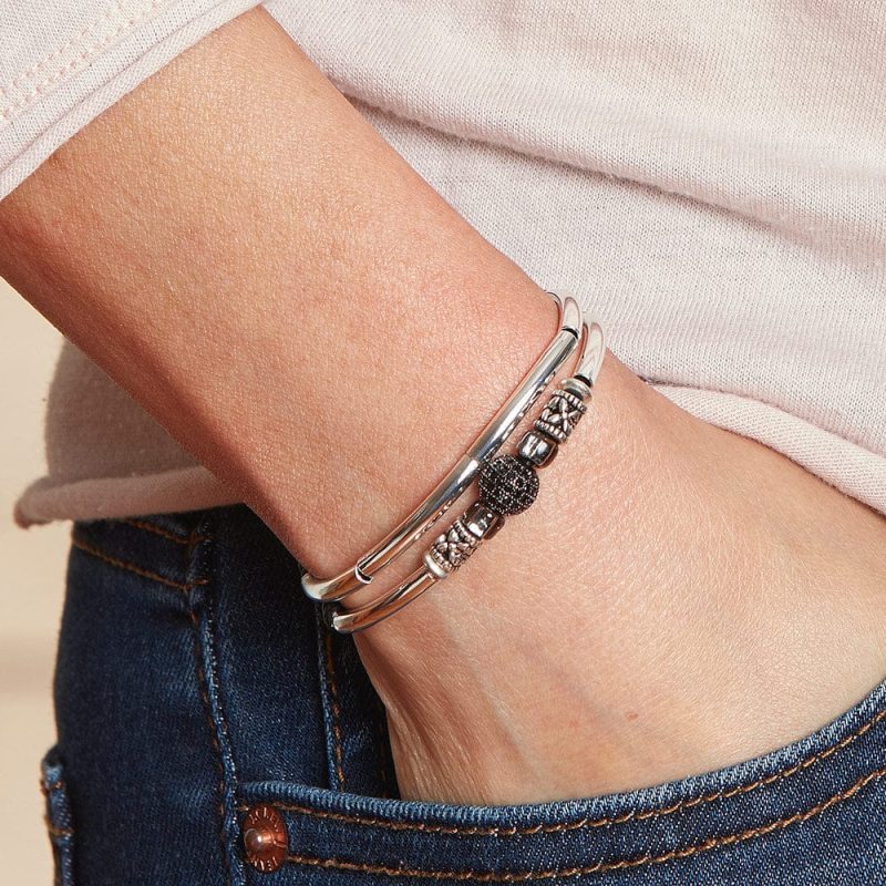 licorice silver adjustable bracelet with rhinestone denim