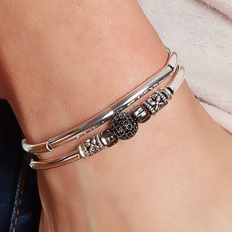 licorice silver adjustable bracelet with rhinestone denim close