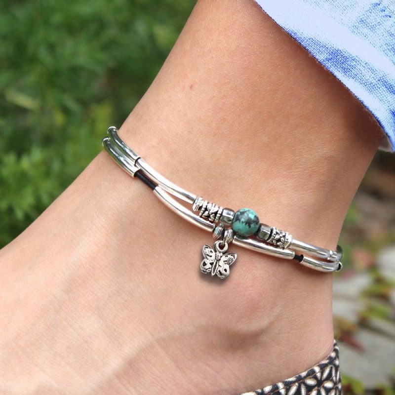 lido silver anklet w turquoise and silver petite butterfly charm outdoor