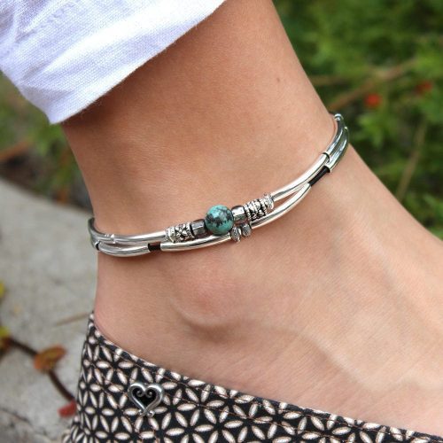 lido silver anklet w turquoise white pant