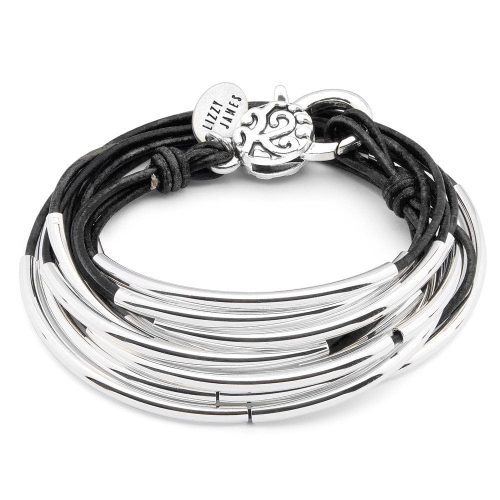 lizzy classic 4 strand black leather wrap bracelet w silver