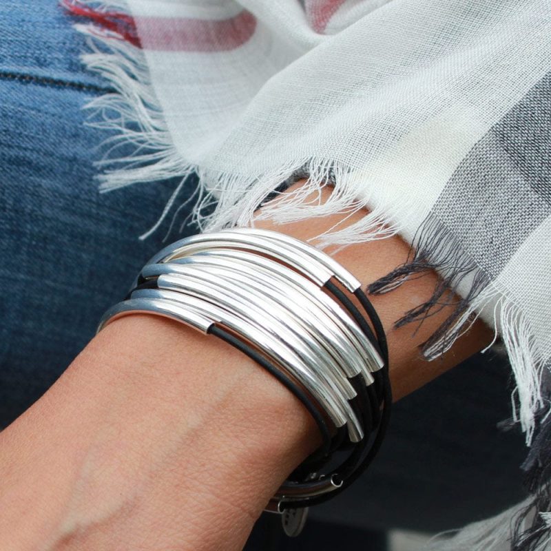 lizzy classic 4 strand black leather wrap bracelet w silver denim