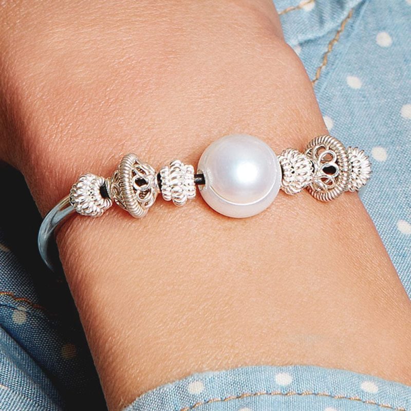 marie sterling silver adjustable pearl bracelet blue