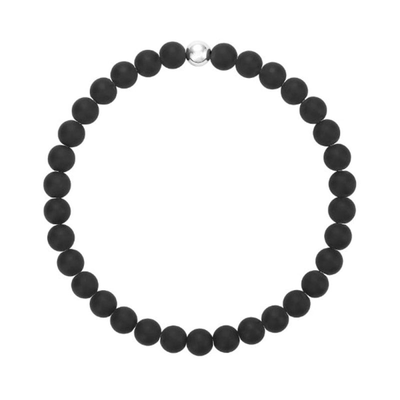 mens black onyx stretch to fit bracelet w sterling silver