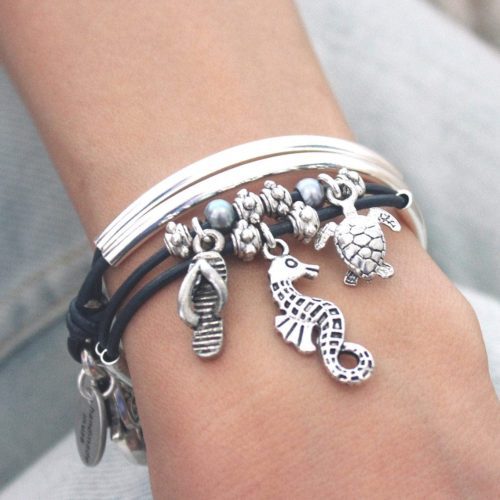 mini charmer leather wrap bracelet with nautical charm trio turtle sandal seahorse 7d98010e 6410 459f af26 4e1d78ae37a6