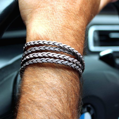 nate mens bracelet natural bron gray leather