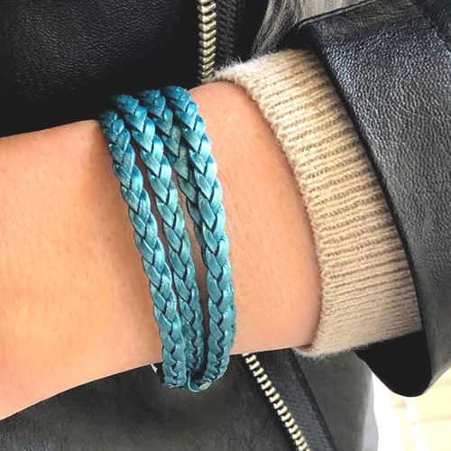 nate metallic teal braided leather bracelet black