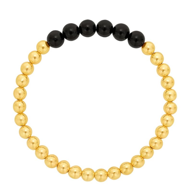 onyx and 14k gold bead stretch to fit bracelet lj