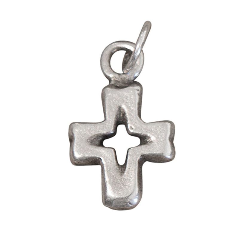 open cross silver charm