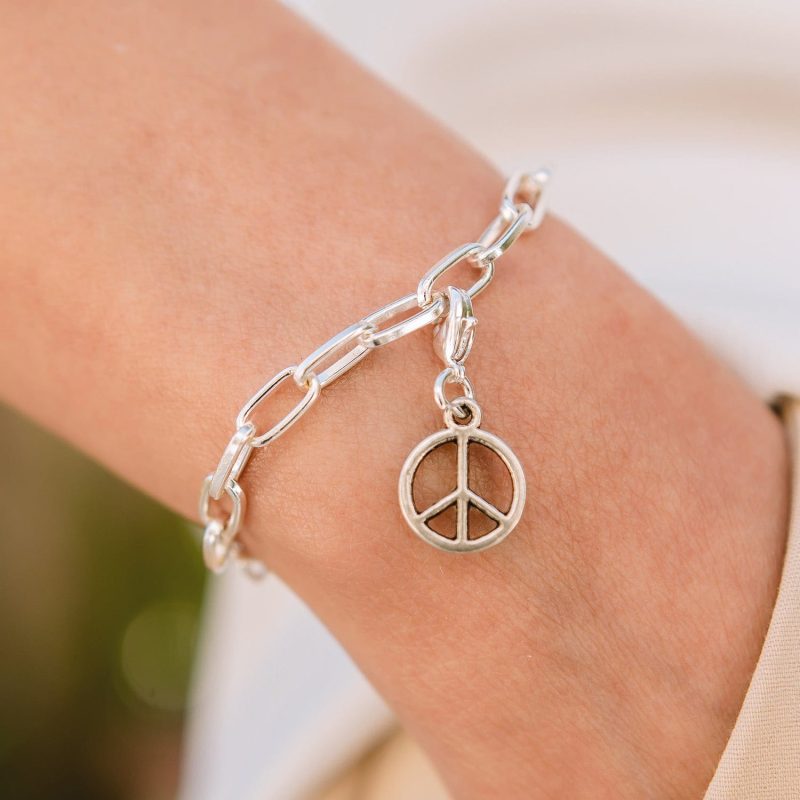 seville silver bracelet silver peace sign charm