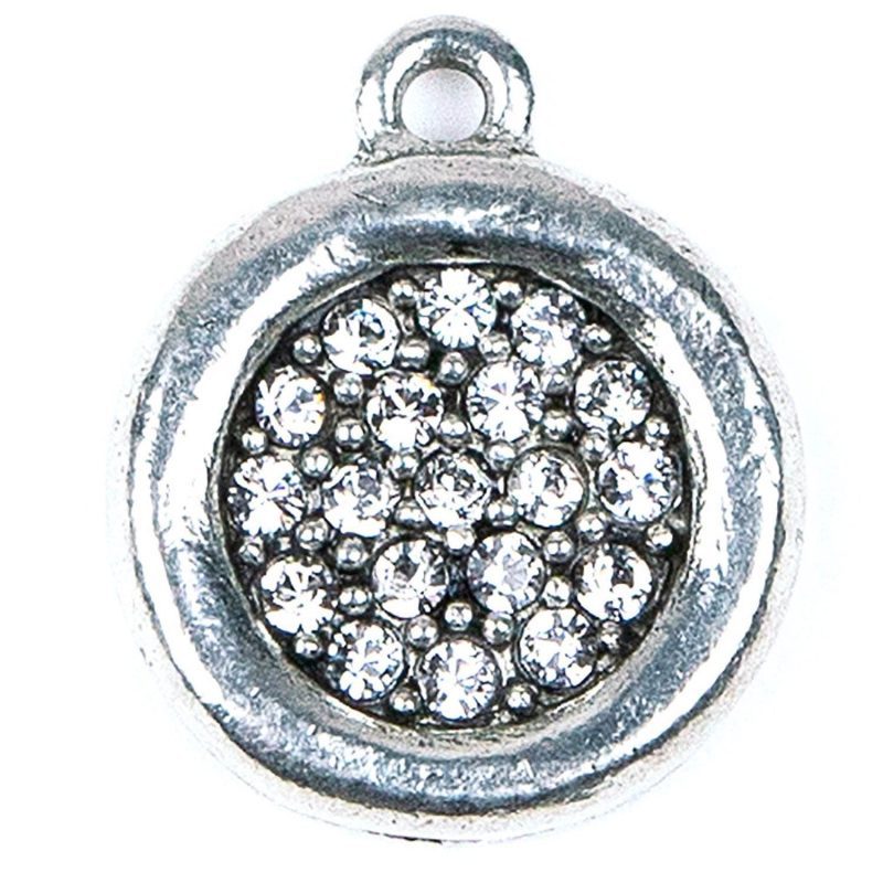 silver crystal disc charm NEW graphic