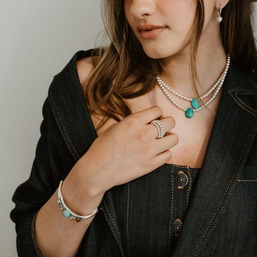 sterling silver bead rings 5mm Sterling Silver Beads with Turquoise Charm Necklace 16 with 2 inch extension