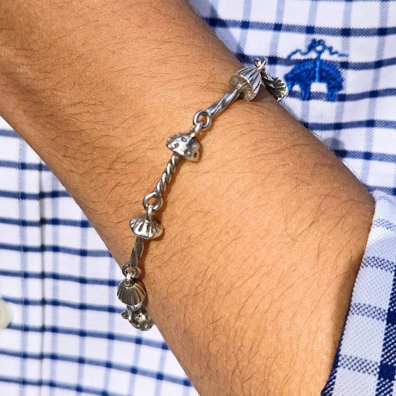 sterling silver mushroom men s bracelet blue shirt