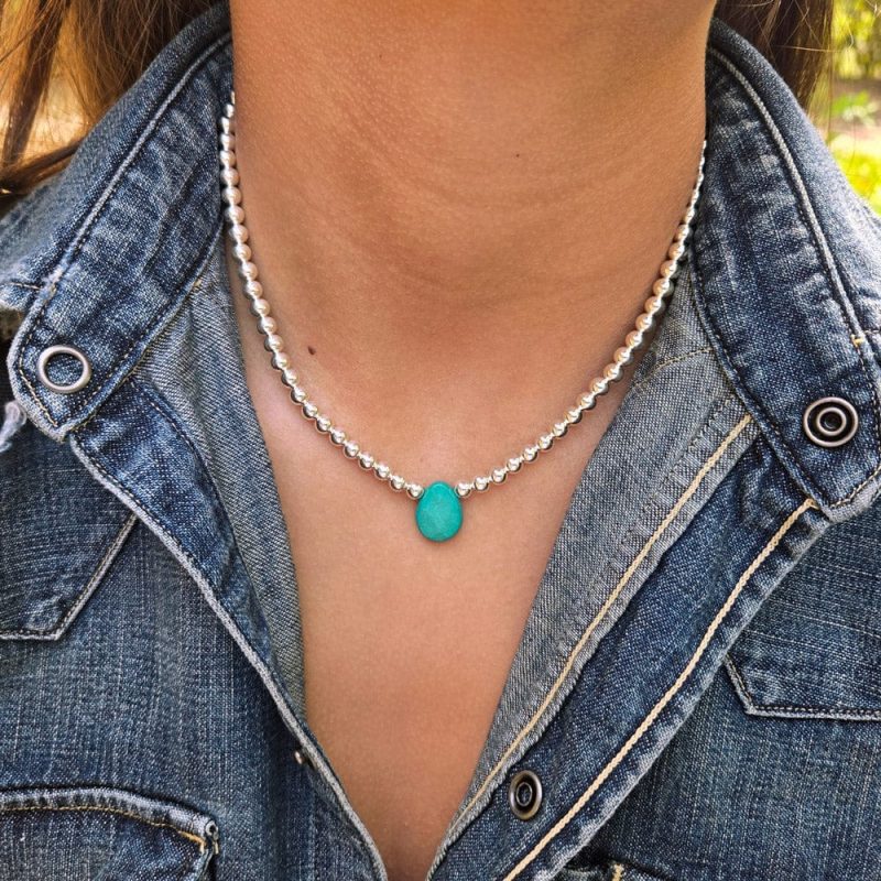 sterling silver necklace w turquoise pendant denim