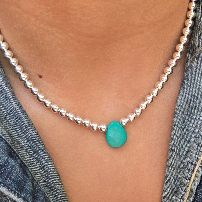 sterling silver necklace w turquoise pendant denim closer