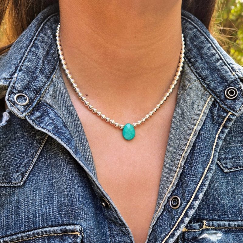 sterling silver necklace w turquoise pendant denim sq